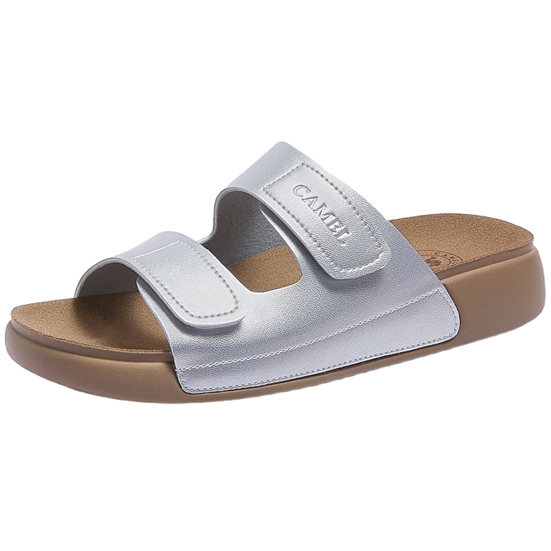 CAMEL Outdoor Soft Slippers 2.0 Thick Sole Magic Tape Birkenstock Sandals L26M504019A Silver (Leather) Size 36