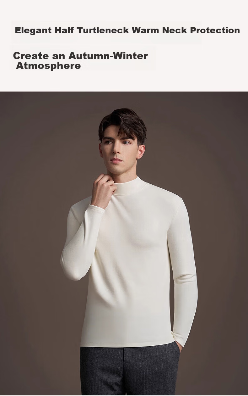 Borui Men's Autumn Thermal Shirt Single Piece Antibacterial Warm Innerwear Mid-Neck Base Layer Camellia Oil Moisturizing Half Turtleneck 16