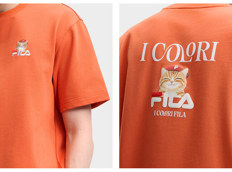 FILA Official 2026 Summer Couple Short Sleeve T-Shirt Casual Loose Fit Cotton Cat Knit Tee 74