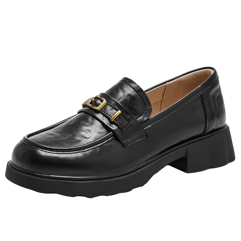 Saturday Thick Sole Loafers Women 2026 Summer New Retro British Style Slip-On Commuter Versatile Black Leather Shoes