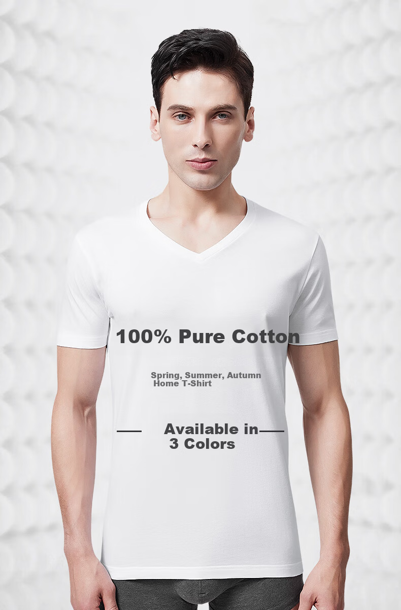 SEPTWOLVES Men's Short Sleeve 100% Cotton V-Neck T-Shirt Breathable Comfortable Basic White Tee 1