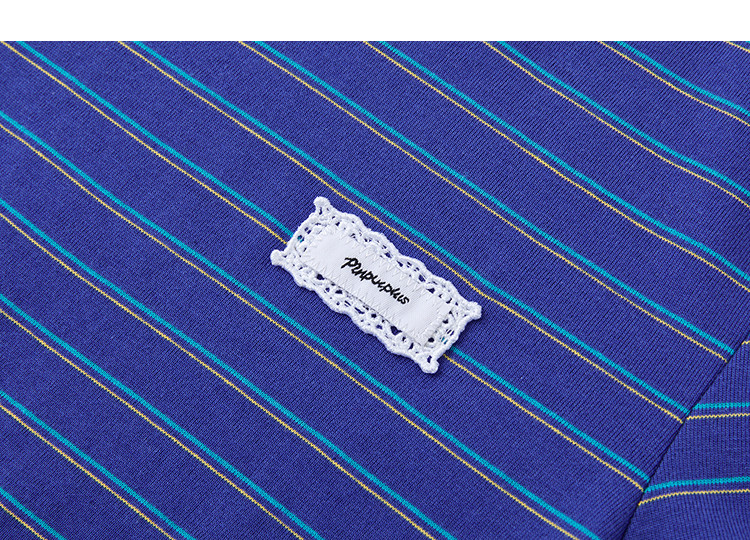 Demana [Gentle Pure Cotton] Summer Retro Stripe Color-Block Applique Slim Fit Petite T-Shirt for Women Premium Quality 16