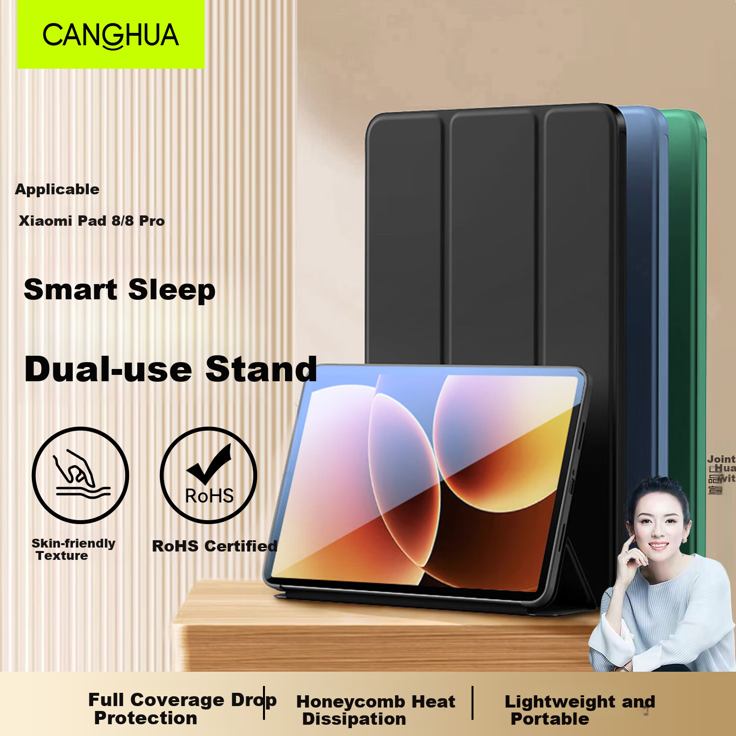CangHua Xiaomi Pad 8/8 Pro Case 11.2 Inch 2025 Mi Pad 8/8 Pro Tri-Fold Stand Full Coverage Shockproof Leather Cover