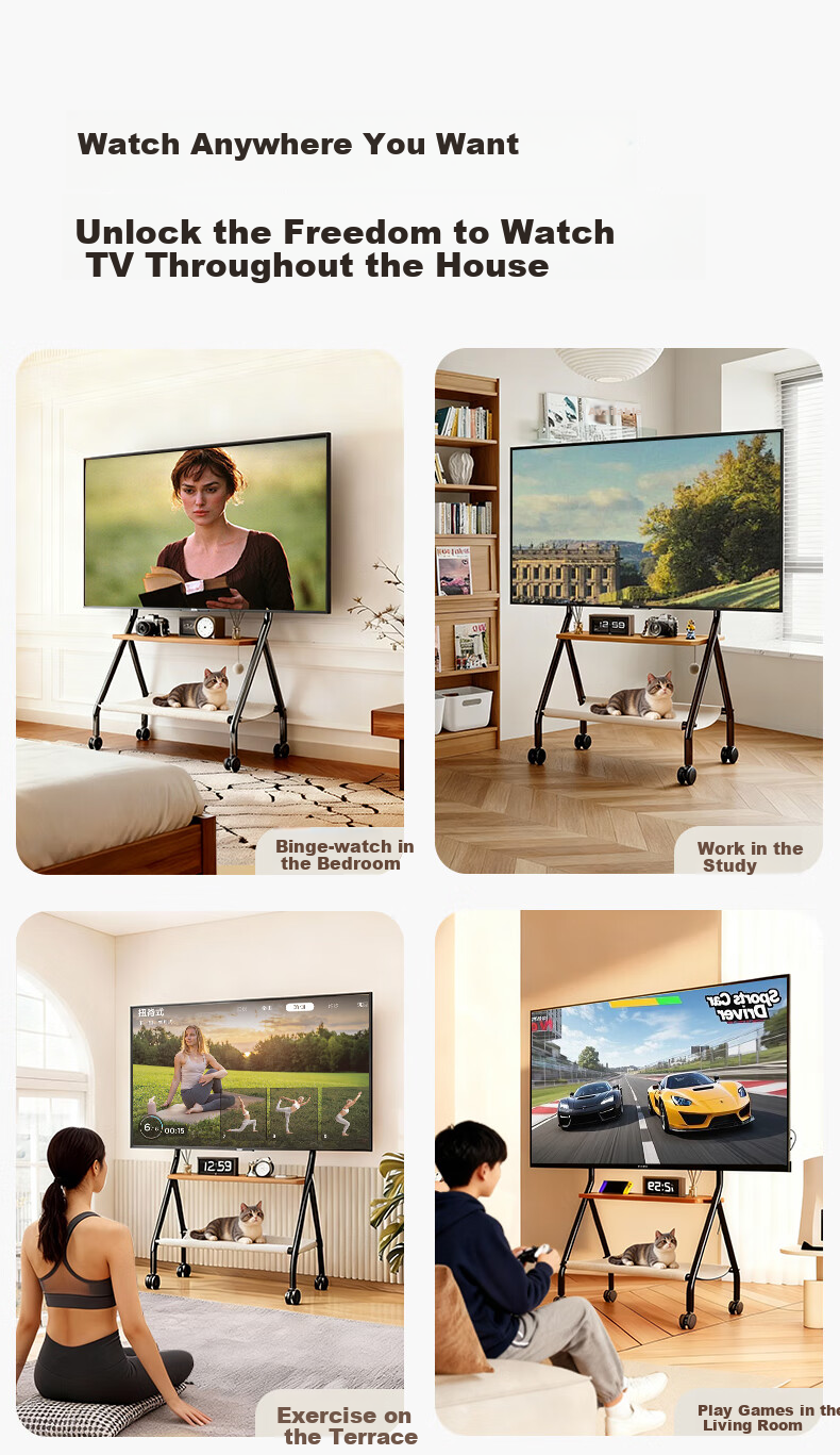 CABTE 32-75 Inch Mobile TV Stand Cat Climbing Frame Cart Art Cart 32/43/55/65 Inch TV Mount Mobile TV Cart Universal TV Trolley 2