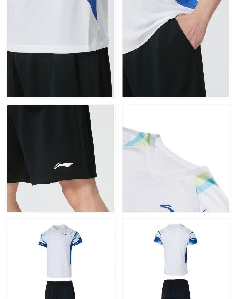 LI-NING Badminton Match Set Sportswear Quick-Dry T-Shirt and Shorts Unisex AATW015-1 Black M 6