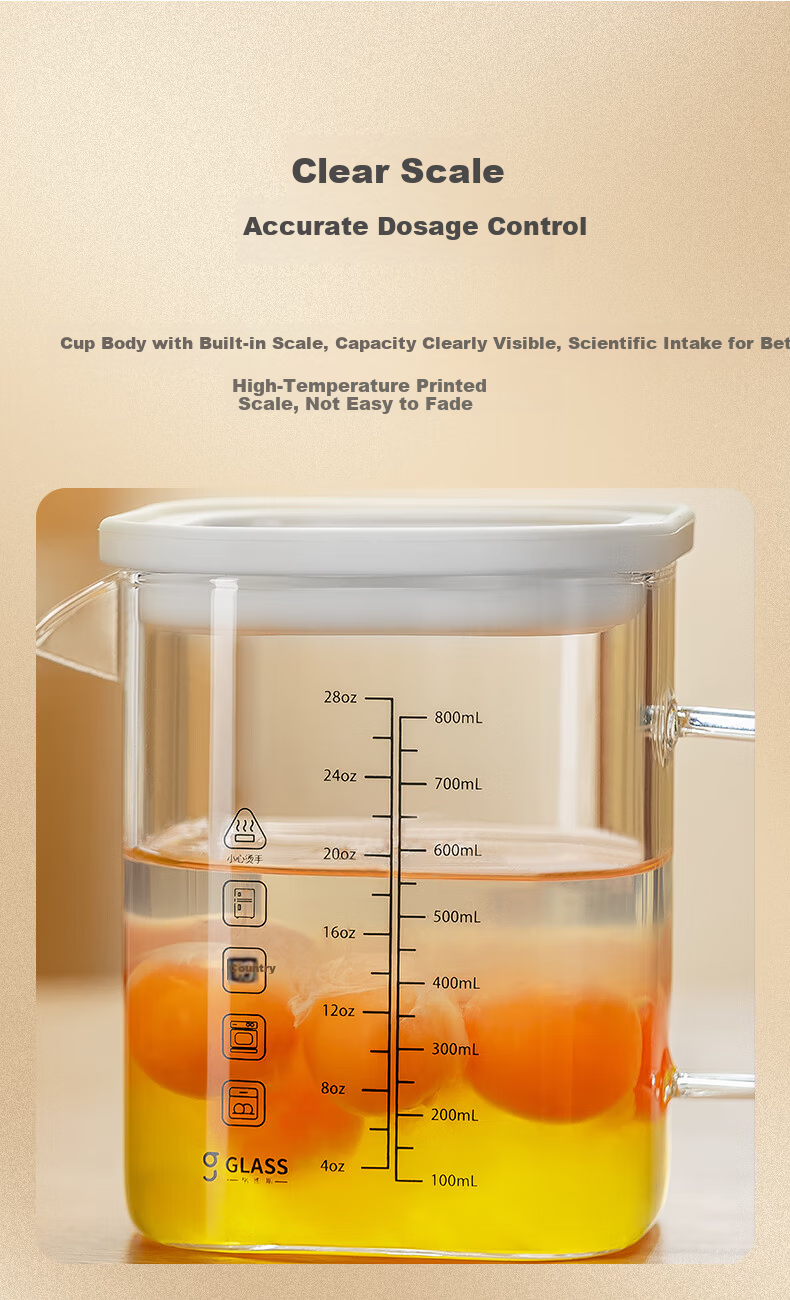 CRISTALGLASS High Borosilicate Glass Measuring Cup Heat-Resistant Transparent Milk Beating Cup Household Baking Measuring Cup with Lid 6