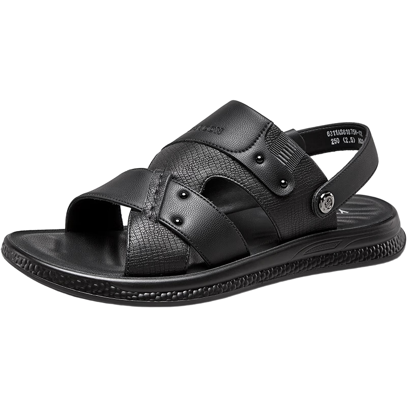 Eierkang Men's Breathable Comfortable Casual Beach Sandals Dual-Wear Driving Slippers 61875W Black Size 42
