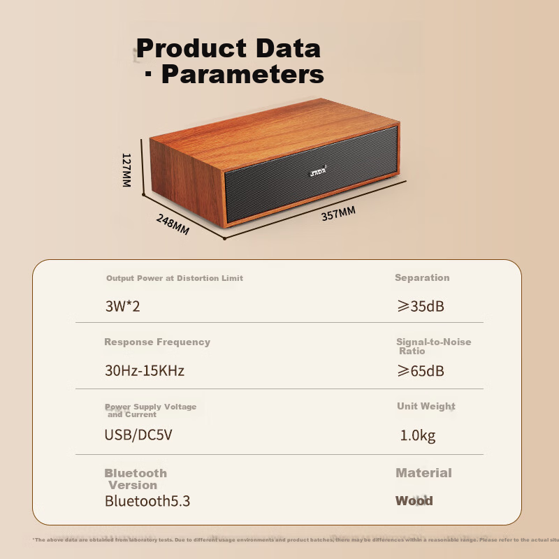SADA Computer Speaker Desktop Monitor Riser Stand Wired Wooden Desktop Laptop Long Bar Speaker Subwoofer Multimedia Speaker V-163