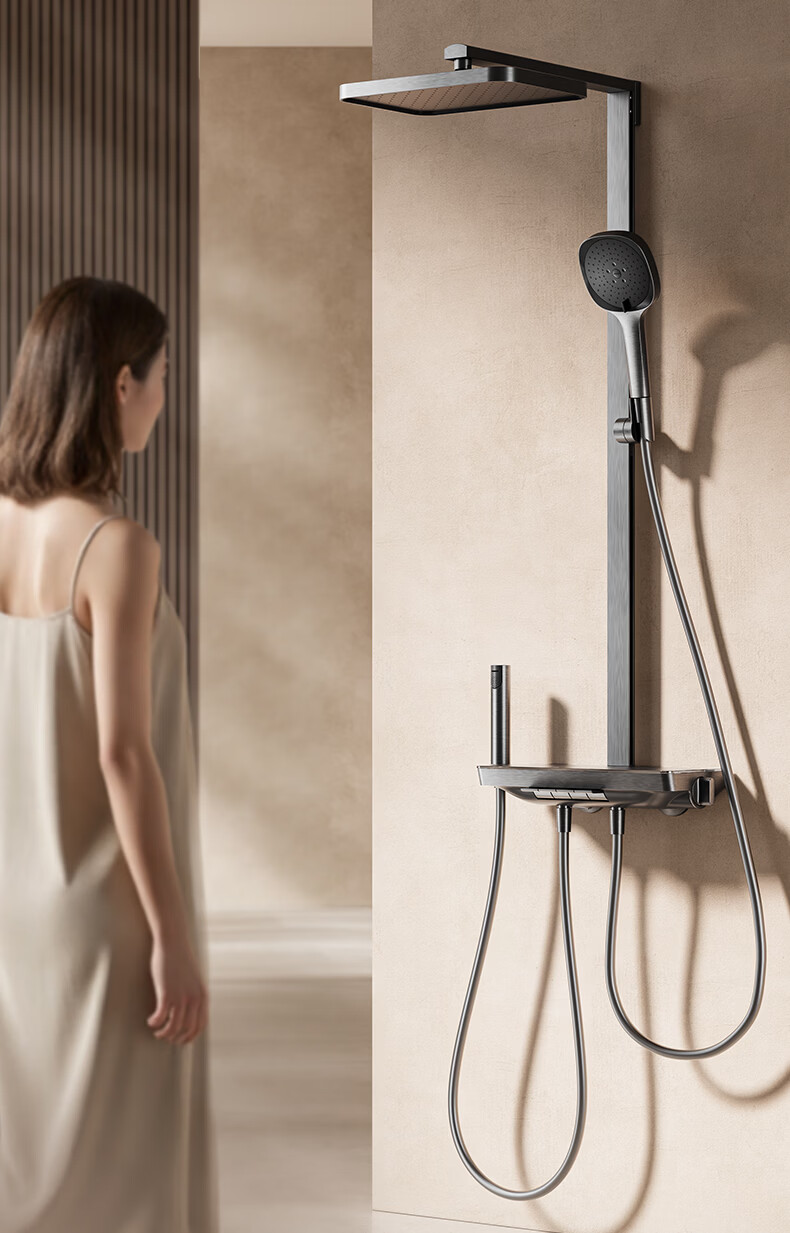 JOMOO Piano Key Shower Set Three-Function Spray Gun Gray Square Tube Wall-Mounted Large Storage Pressure-Boosting Descaling Showerhead 6