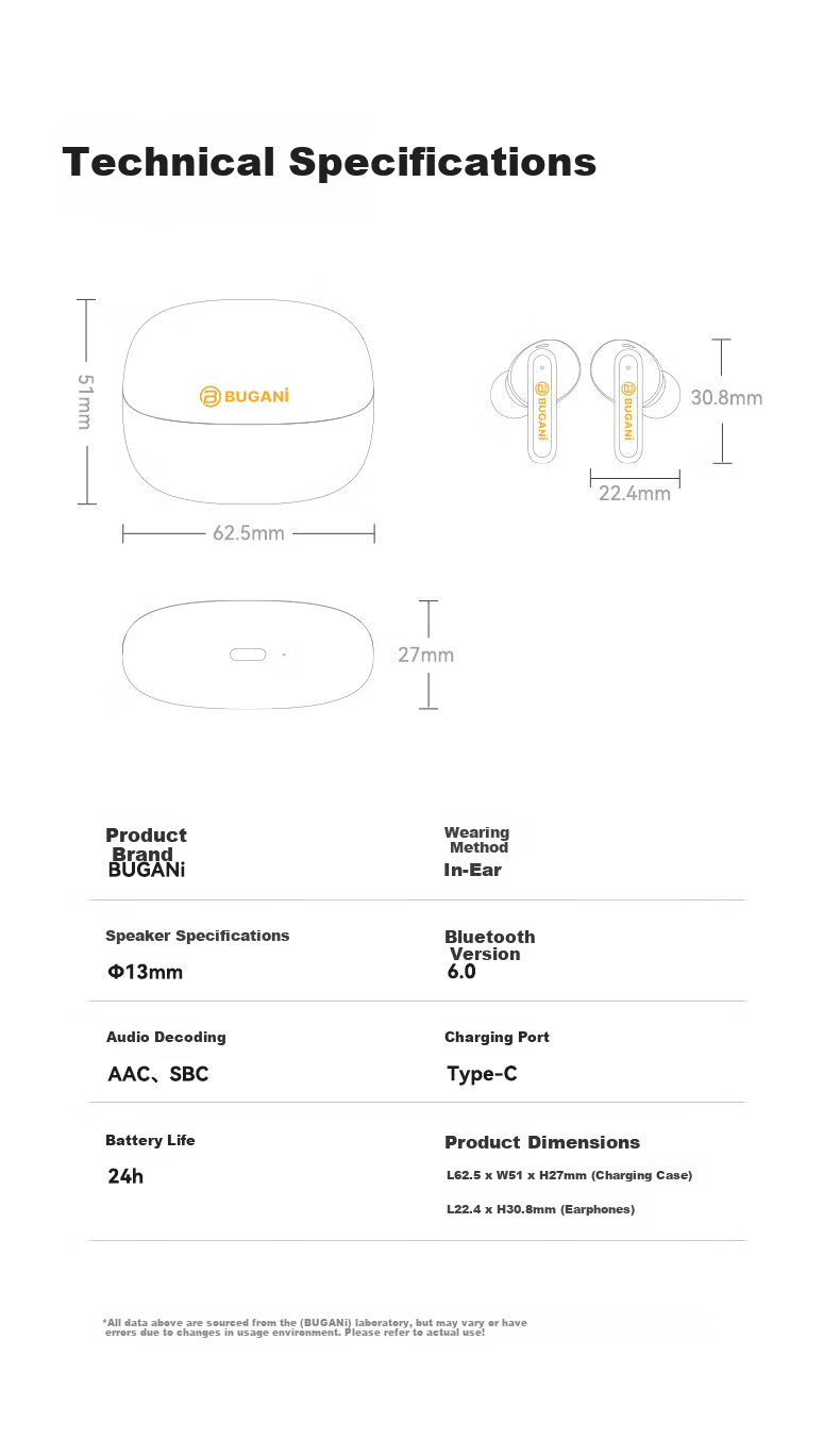 BUGANI Freebuds B20 Wireless Bluetooth In-Ear Earphones Gaming Music Sports Headphones Active Noise Cancelling Bluetooth 6.0 Long Battery Life Black 14