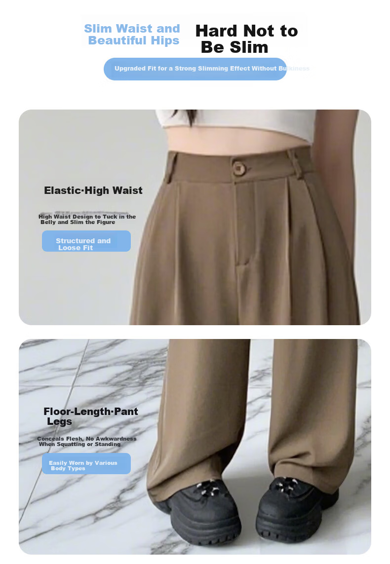 FitonTon Women's Casual Dress Pants Autumn Winter 2025 Fashion Versatile High-Waist Straight-Leg Slim Wide-Leg Trousers 5