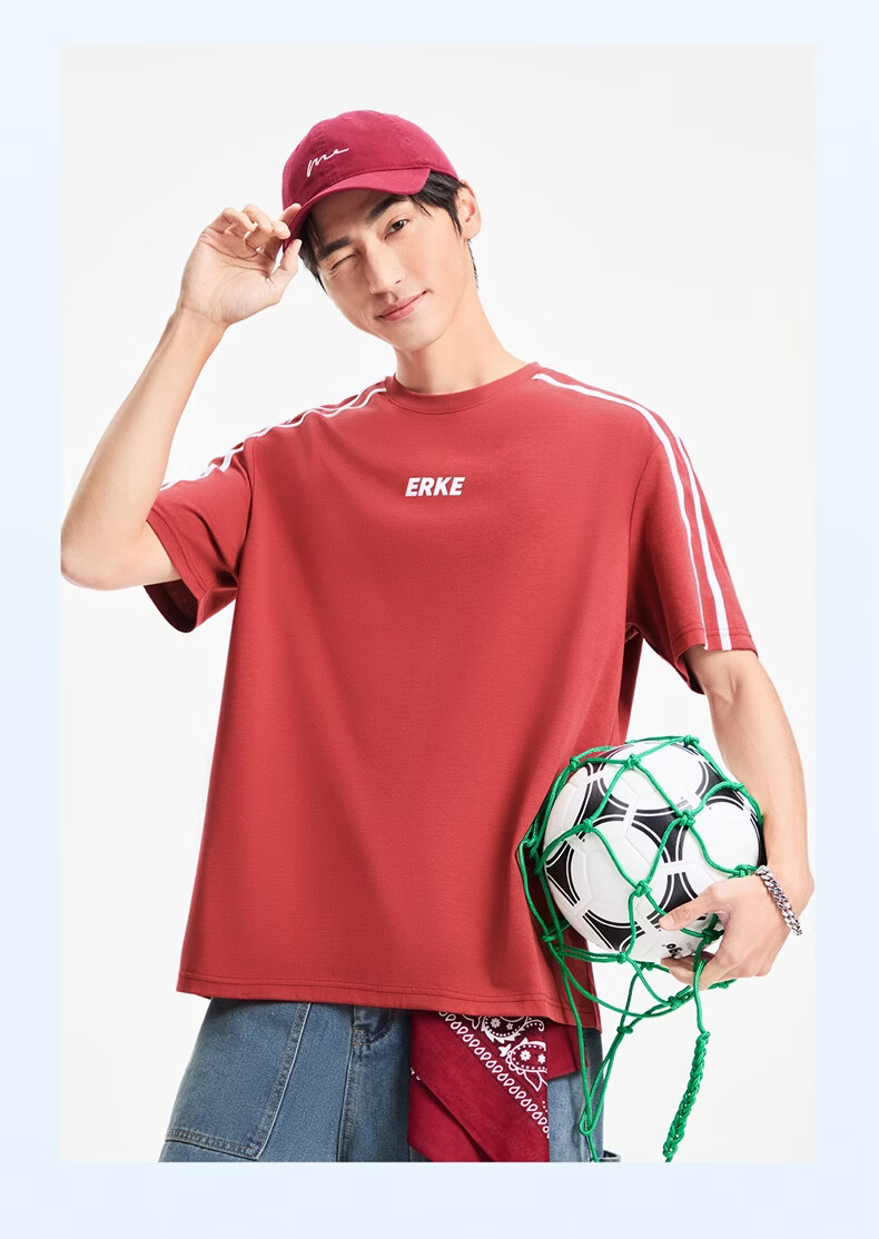 ERKE [Yu Shi Same Style] Men's Round Neck Short-Sleeve Knit Top, Summer Outdoor Antibacterial Sports T-Shirt, Casual Outerwear 14
