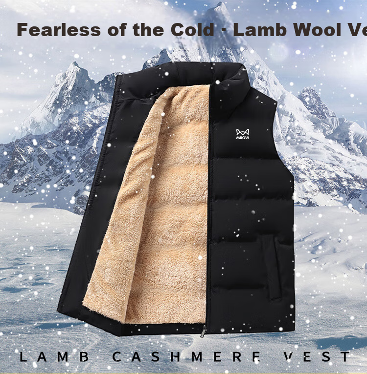 MiiOW Men's Vest, Autumn And Winter Jacket, Sleeveless Cotton Coat for Young And Middle-Aged Men, Casual Stand-Up Collar with Fleece Lining, Blue, XL 1