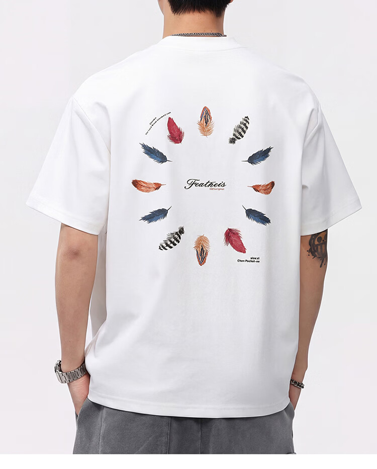 MARK FAIRWHALE Men's Summer Heavyweight Cotton Short Sleeve T-Shirt Fashion Printed Casual Tee Apricot S 16