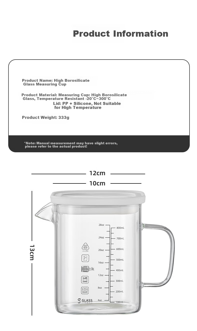 CRISTALGLASS High Borosilicate Glass Measuring Cup Heat-Resistant Transparent Milk Beating Cup Household Baking Measuring Cup with Lid 14