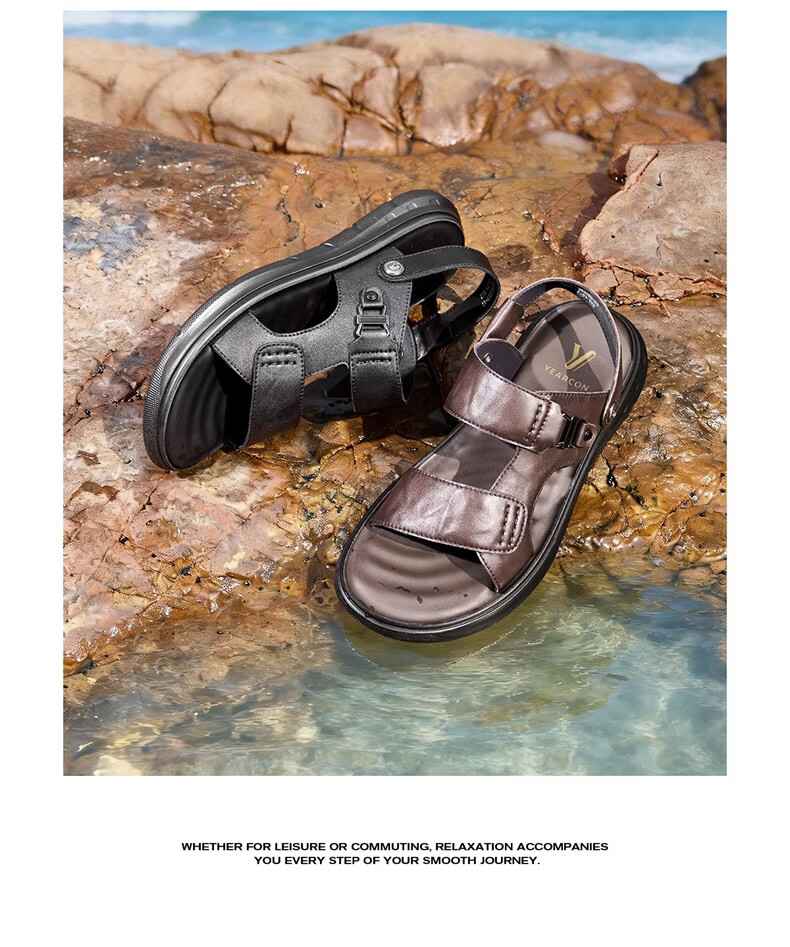 Yierkang Men's Summer Genuine Leather Casual Beach Sandals Dual-Wear Driving Slippers 96308W Black Size 41 3