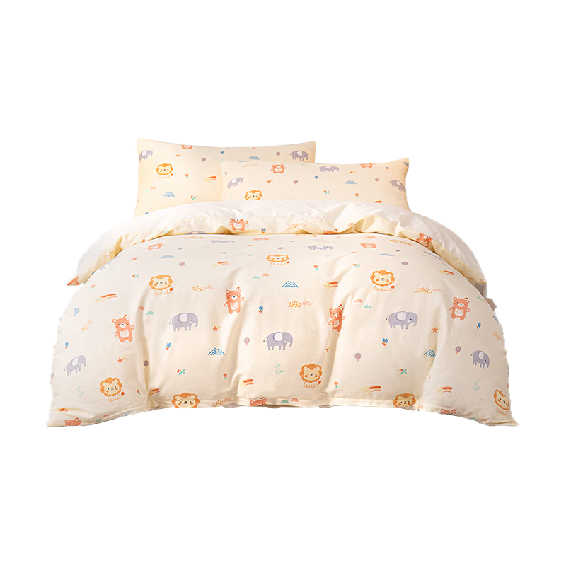 MUJI 100% Cotton 4-Piece Bedding Set, All Cotton Bed Sheet Style, Duvet Cover 200x230cm, Suitable for 1.8m Bed, Lion Park Design