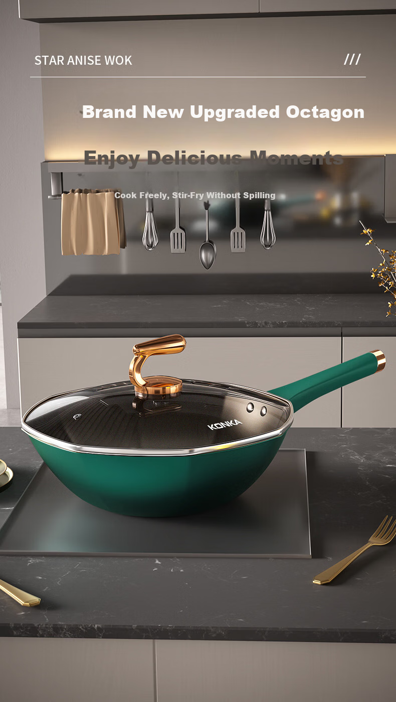 KONKA Non-Stick Frying Pan 34cm Large Capacity Stir-Fry Pan Compatible with Induction Cooker and Gas Stove 3