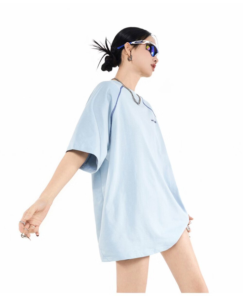 ICH MODE Hasselblad Line Round Neck Short Sleeve T-Shirt Women Summer New Outdoor Sports Half Sleeve Five-Point Sleeve Top Black M 7