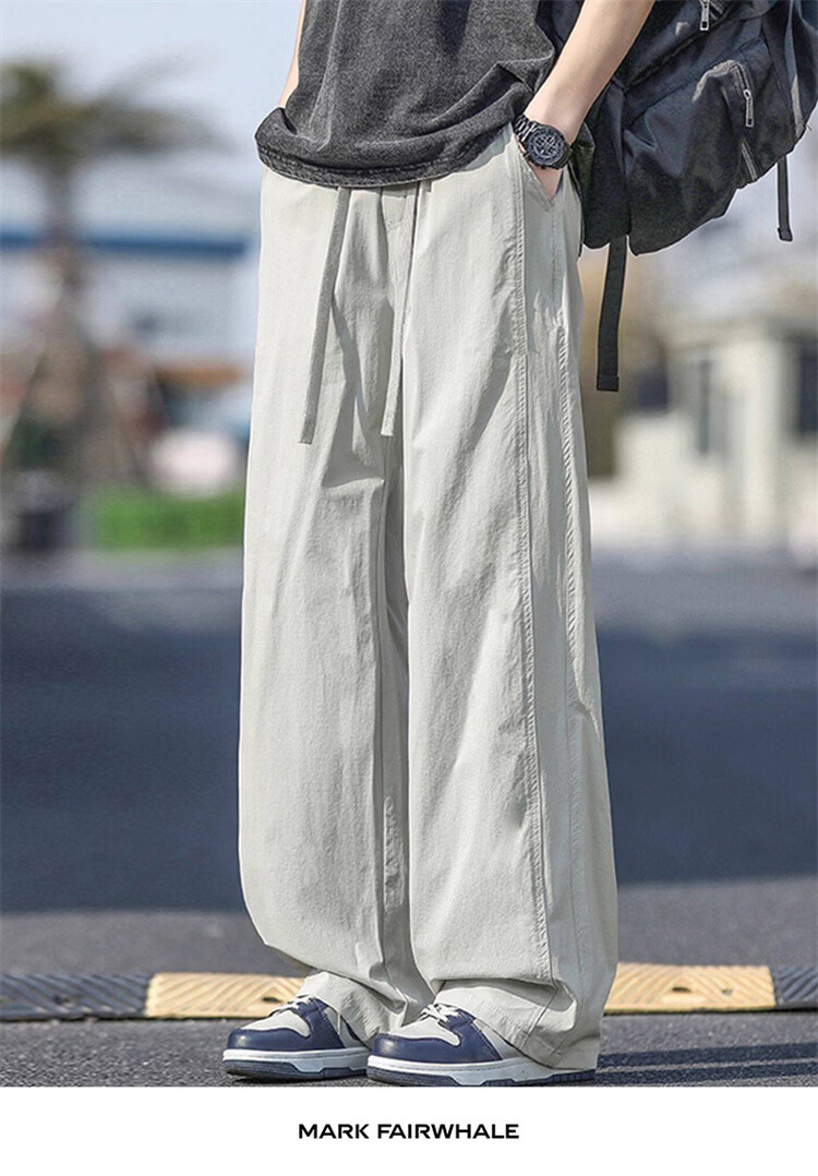 MARK FAIRWHALE Men's Ice Silk Thin Summer American Style Wide-Leg Casual Straight-Leg Sports Pants Youth Long Pants 14