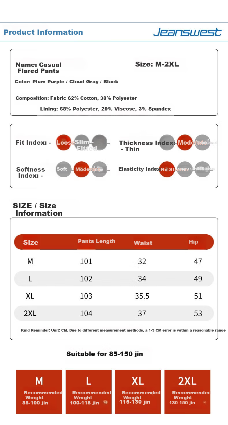 Jeanswest Women's Casual Autumn Winter Straight-leg High-waist Slim Fit Narrow Combed Cotton Slight Flare Pants Cloud Gray L 7