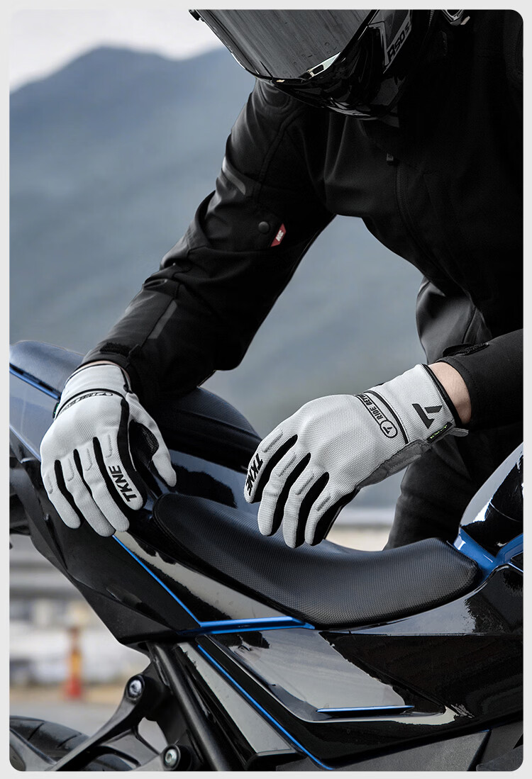 TKNE Summer Motorcycle Gloves Thin Off-Road Riding Anti-Fall Breathable Touchscreen Protective Rider Gear Black L 13