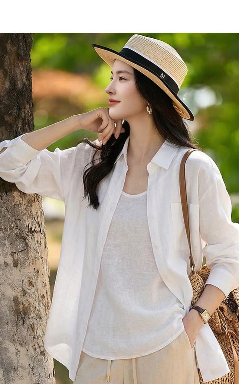Demana [with Linen Lyocell] Spring Simple Lapel Large Pocket Loose Slimming Concealing Shirt for Women High-End Feel 5