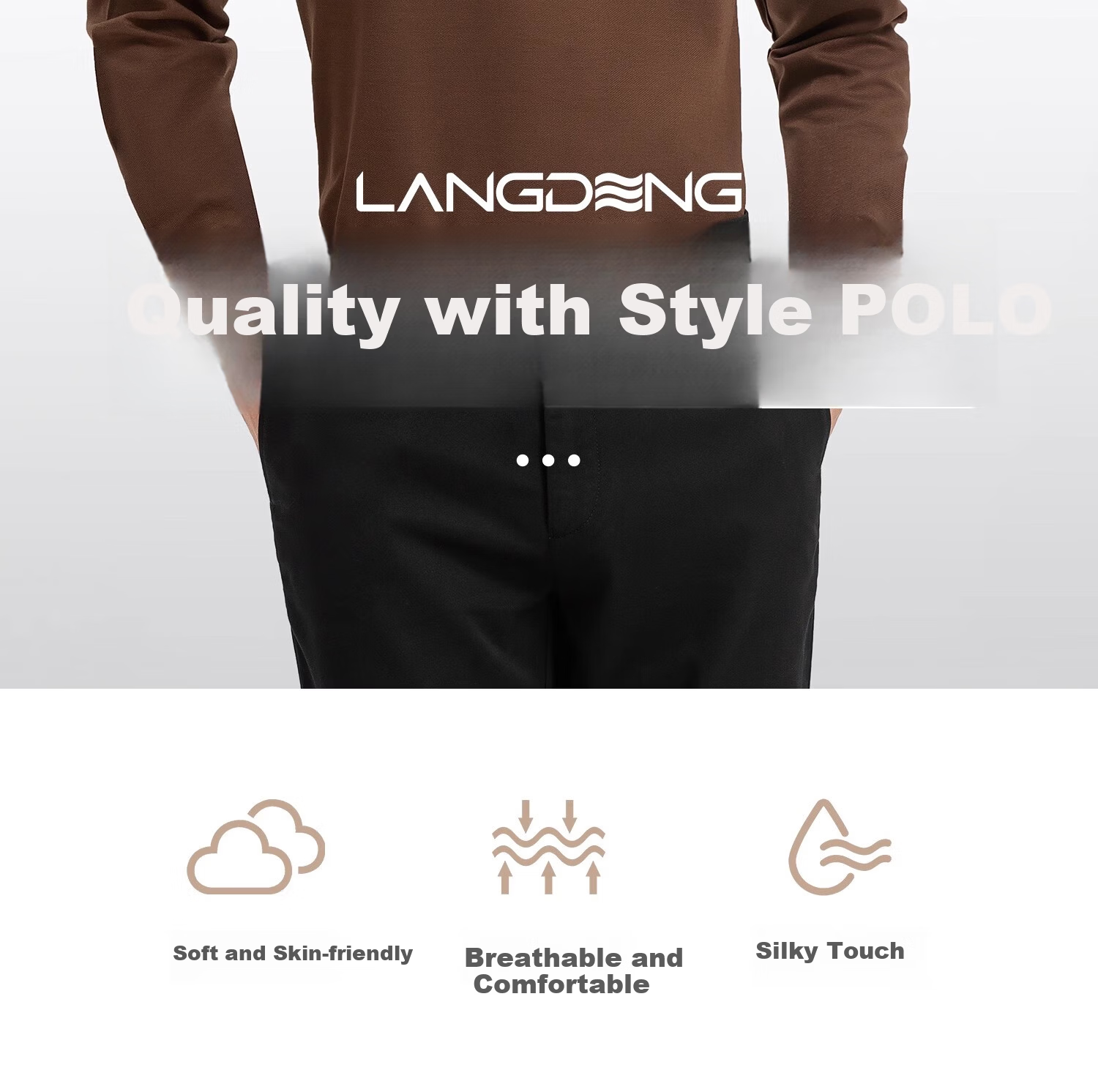 Langdun [Wool Blend] Long Sleeve Polo Shirt Men 2025 Spring Autumn Soft Comfortable Business Casual 3