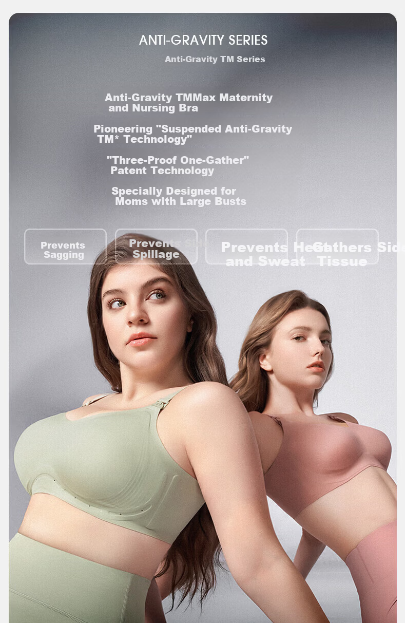 EMXEE Floating Anti-Gravity Large Bust Maternity Nursing Bra Push-Up Anti-Sagging Pregnancy Postpartum Max Bra Apricot M 1