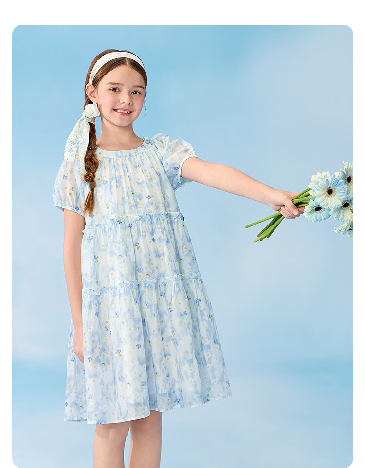 Balabala Kids Dress Girls' Dress 2026 Summer New Big Kids Puff Sleeve Princess A-line Sweet Dress 17