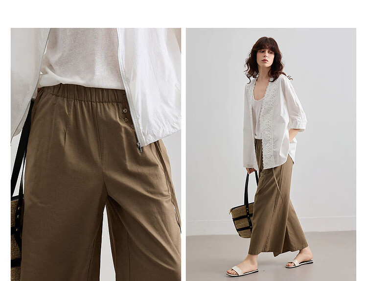 Demana [With Linen Cotton] Summer Vintage Side Tie Nine-Point Straight Loose Slim Petite Women's Casual Pants 5