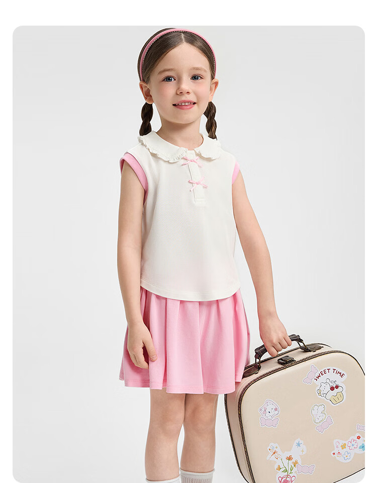 Balabala Girls Sleeveless Set Toddler Baby Two-Piece 2026 New Summer Cool Half-Button Sweet Vest + Skirt Pants 11