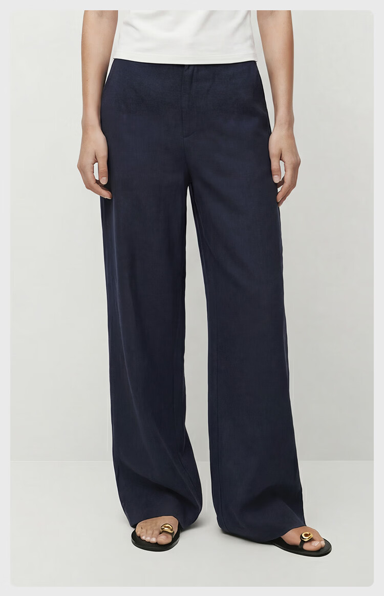 JD Jingzao Tencel Linen Wide-Leg Pants for Women Summer Thin Style Casual Straight Pants Navy Blue 2XL 17