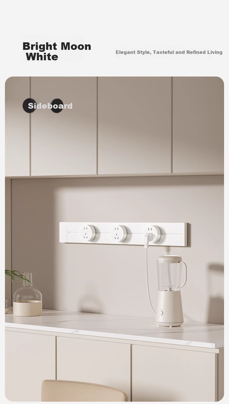 AUX Track Socket Movable Wall Socket No Drilling Wall-Mounted Sliding Track Power Strip Milk White 50CM + 3 Large Aperture Five-Hole Outlets 3