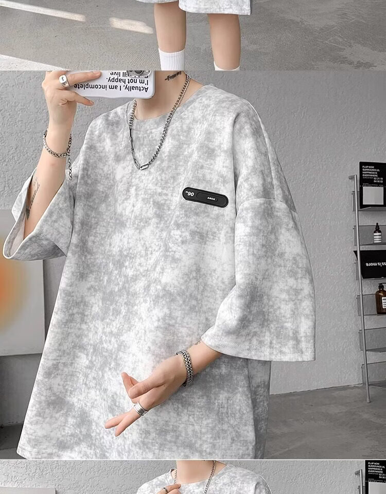 Wassup Sohot American High Street Short Sleeve T-Shirt Set Men Summer Tie-Dye Short Sleeve Shorts Sports Two-Piece Set Gray 5XL 7