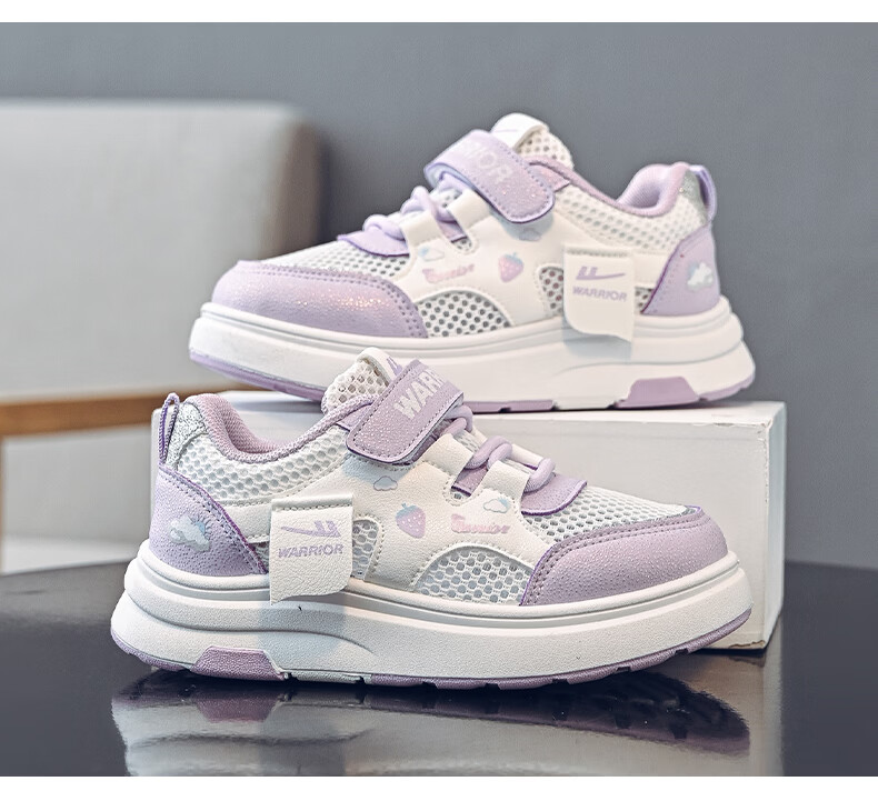 Warrior Kids Low-Top Breathable Summer Sneakers Girls Strawberry Princess Shoes Big Kids Single Mesh WZ-2095 White Pink Size 27 7