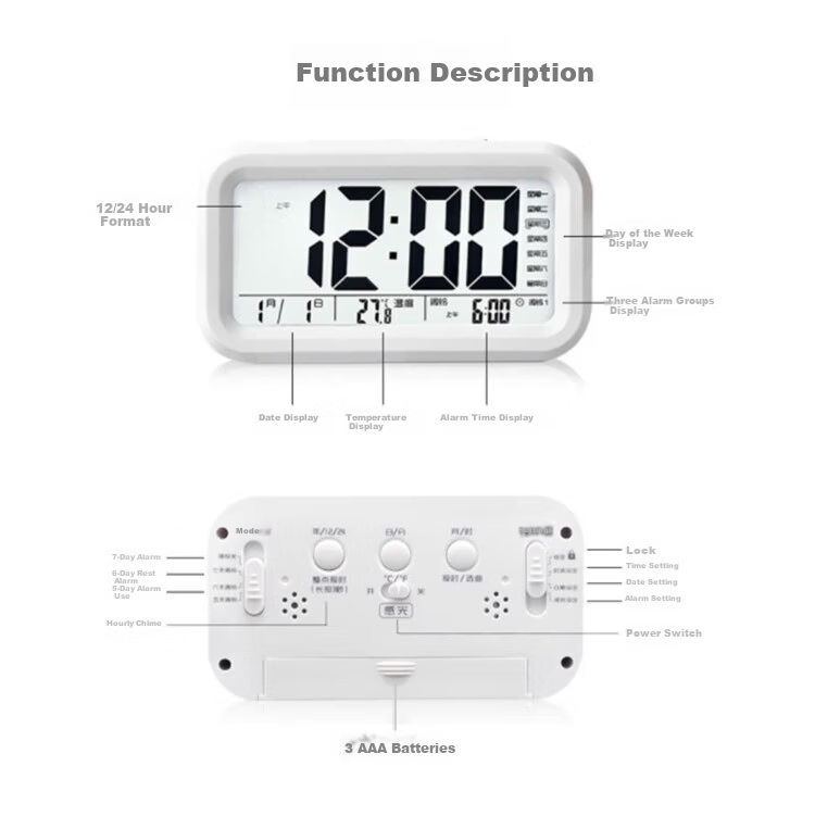 Bangu Mountain Electronic Alarm Clock Large Screen Big Digits Smart Battery Night Light Creative Kids Student Use 7