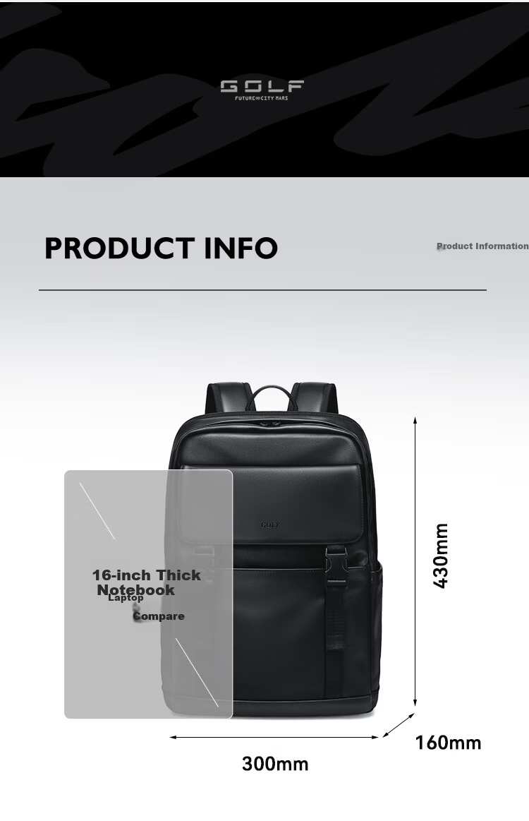 GOLF Men's Travel Backpack Unisex 15.6/16 Inch Laptop Student School Bag Soft Leather Business Backpack 16