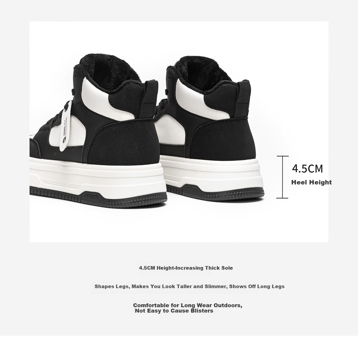 Warrior Women's Winter Fleece-Lined High-Top Sneakers Thick Sole Height Increasing Fashion Sports Casual Shoes White Black Size 39 12