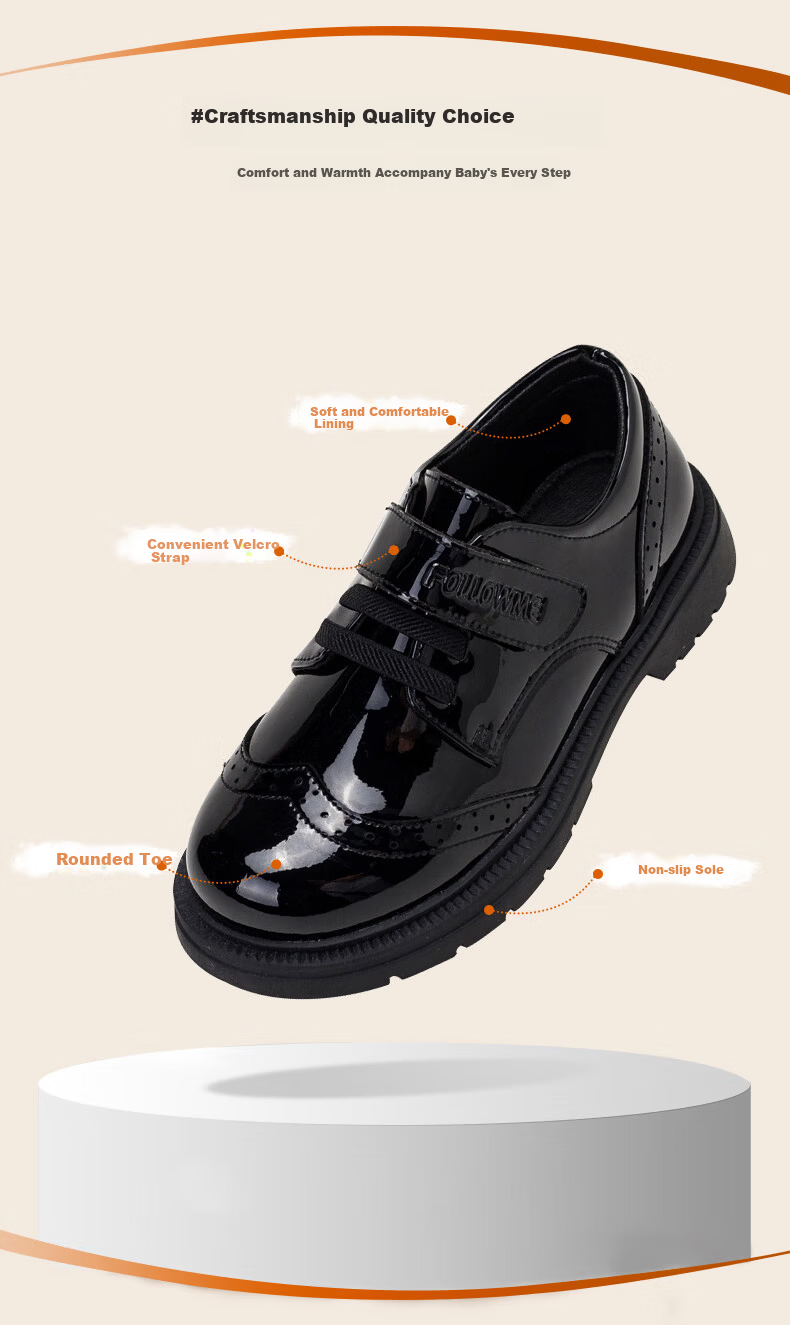 Follow Me Boys Leather Shoes, Spring And Autumn Comfortable Soft-Soled Performance Shoes for School, Black British Style Children's Shoes, Black, Size 33 5