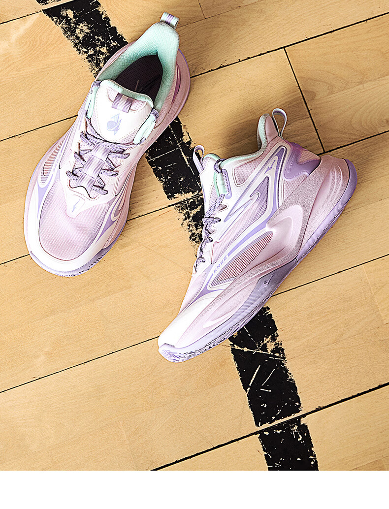 ERKE Kids Mesh Tennis Shoes Boys and Girls Children's Cushioned Lace-up Basketball Shoes Dawn Pink/Microcrystalline White/Wisteria Purple Size 36 12