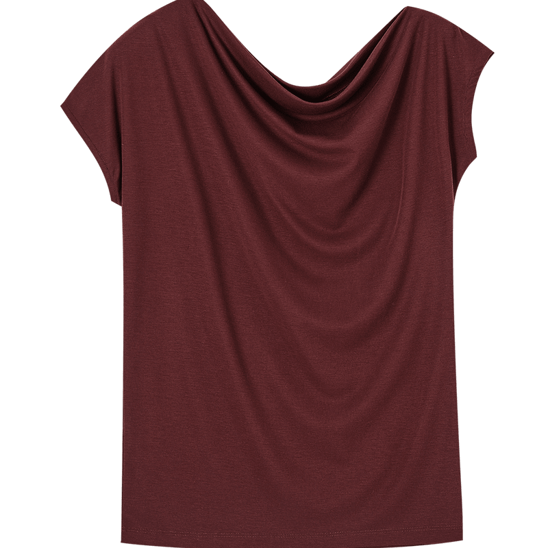 Demana [with Smooth Lyocell] Summer Elegant Commuter Off-Shoulder Pleated Waist-Slimming T-Shirt for Women Premium Feel