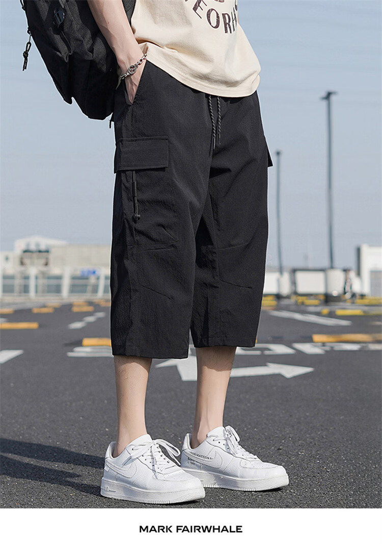MARK FAIRWHALE Men's Summer Lightweight Cargo Cool Straight Casual Shorts Loose Fit Seven-Point Pants Gray M 6