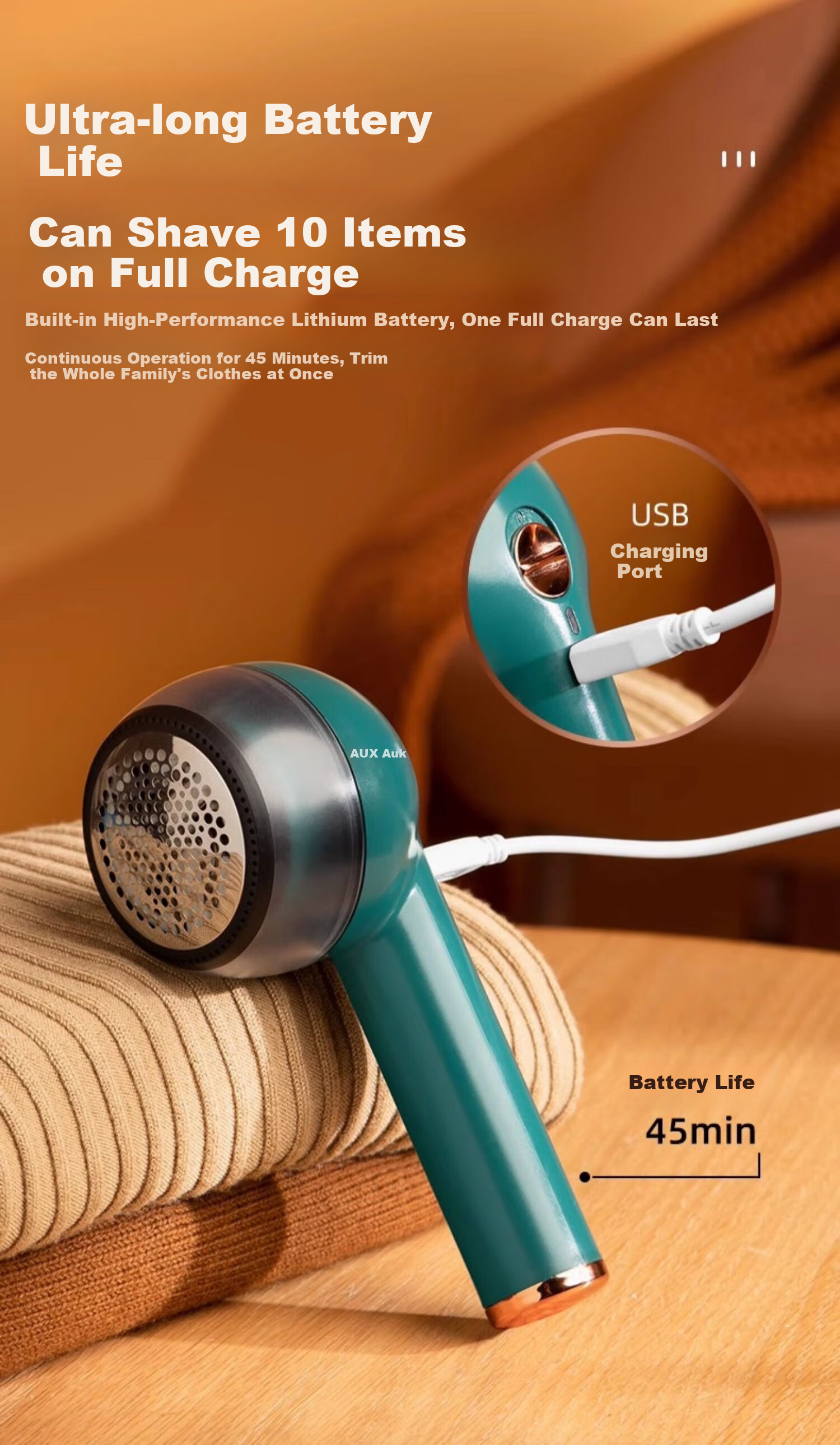 AUX Electric Lint Remover Fabric Shaver Sweater Defuzzer Clothes Fuzz Remover Portable Hair Trimmer Household Pilling Remover Essential Travel Tool 17