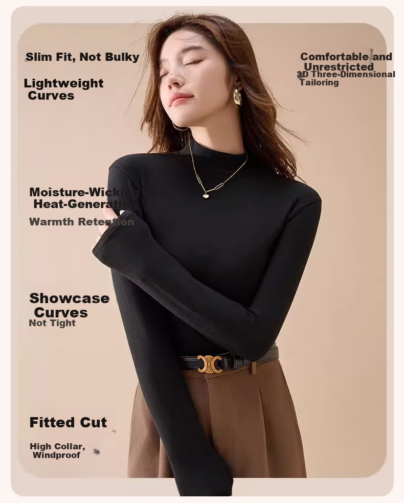 LangSha Women's Thermal Thickened Ribbed Base Shirt Autumn Winter 2025 New Half Turtleneck Knit Elegant Top 5