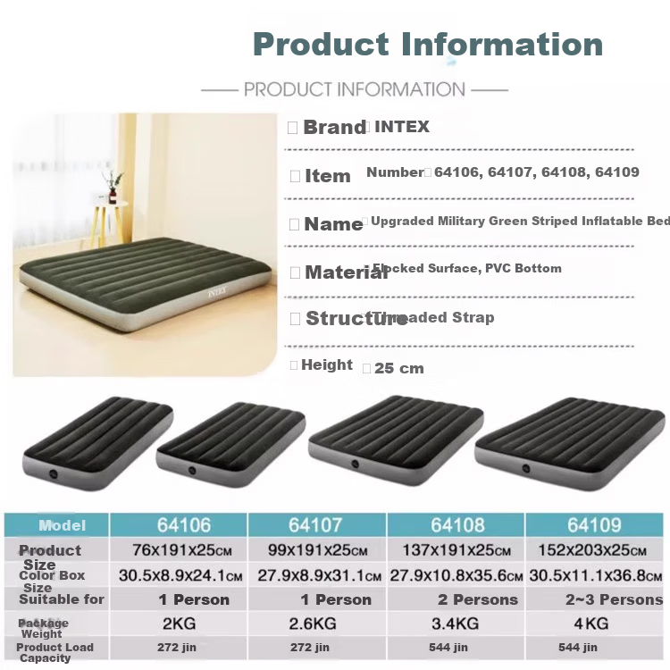 INTEX Single Inflatable Air Mattress Camping Outdoor Moisture-Proof Mat Home Care Nap Folding Bed 64106W 9