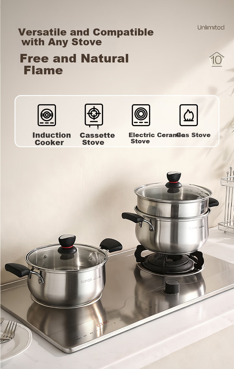 SUPOR Small Red Circle 304 Stainless Steel Soup Pot, Milk Pot, Noodle Cooking Pot, 24cm Noodle Cooking Pot with Reinforced Bottom, Compatible with Induction Cooker ST24H1 19