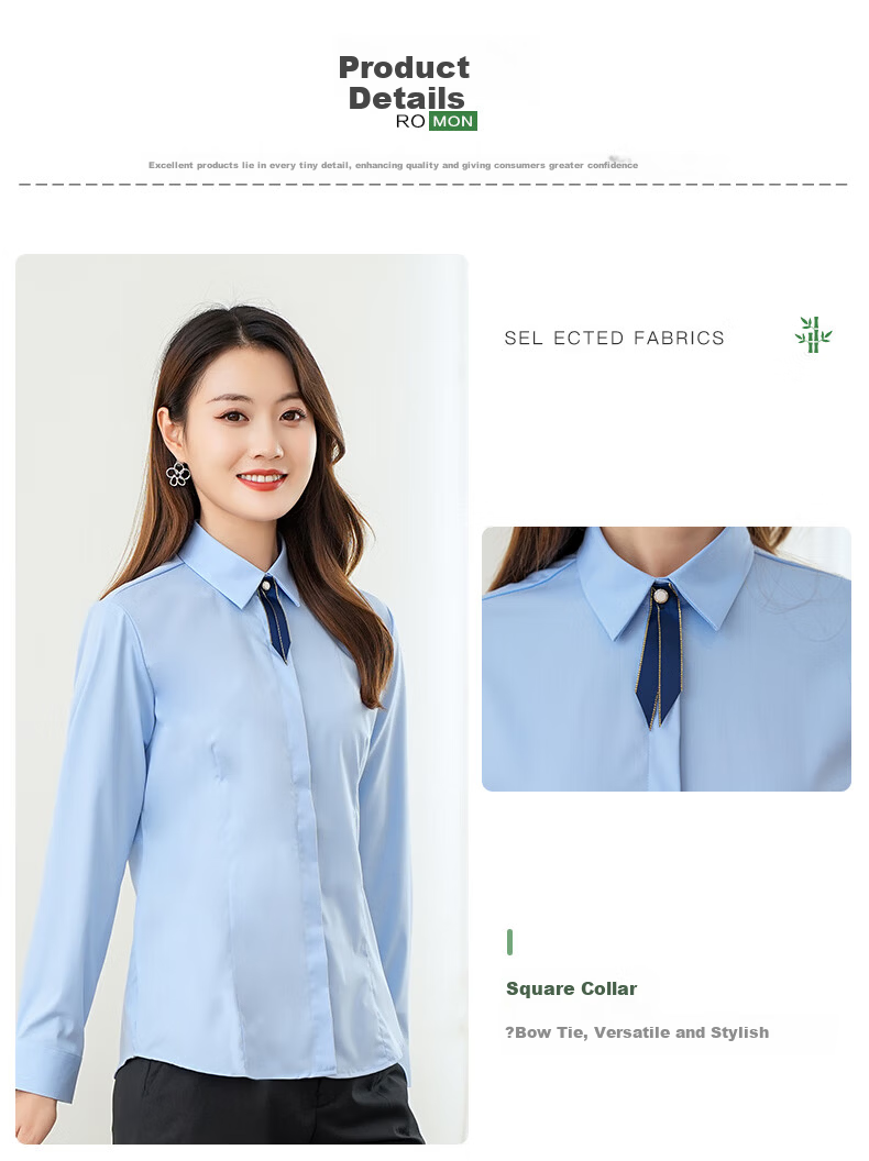 ROMON [Bamboo Fiber, Wrinkle-Resistant, Slightly Elastic] Long-Sleeve Shirt for Women, Slim Fit Professional Wear, Business Base Layer, Work Uniform Blouse 10