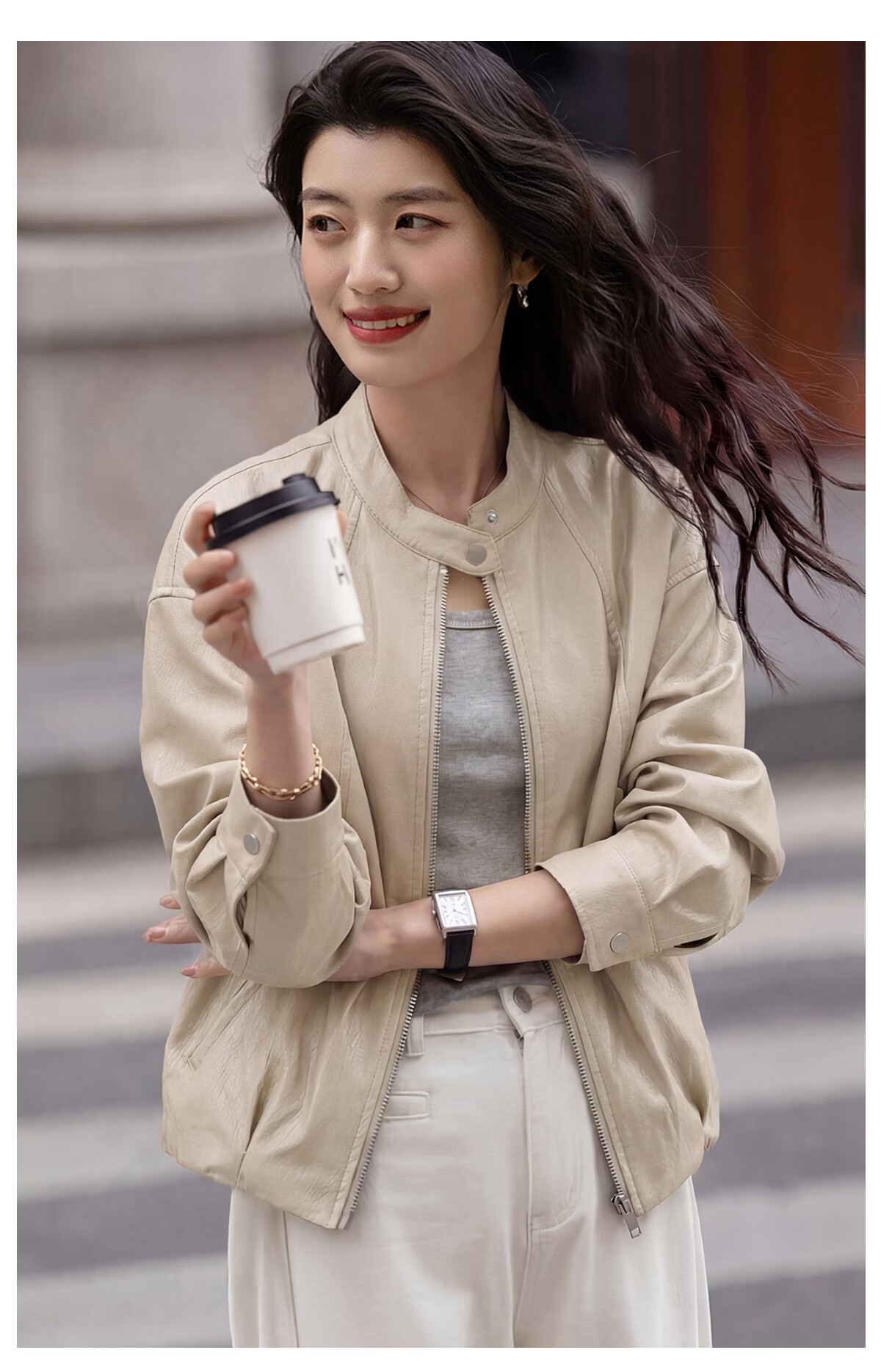 Chushen Spring Autumn Casual Short Jacket Women Black Stand Collar Zipper Slim Loose Stylish Leather Jacket Top S61D127 5