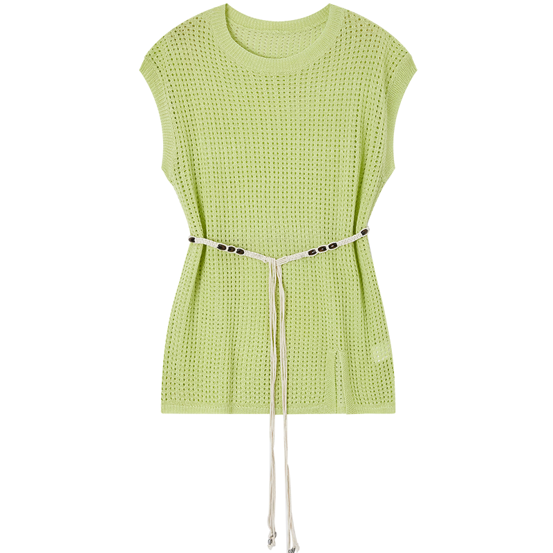 Demana Summer Breeze Lightweight Hollow Shoulder Seam Slim Fit Stretch Knit Top for Women